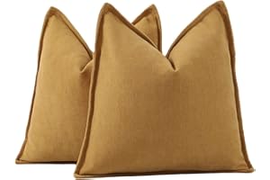 Madizz Juego de 2 Suave Felpilla Chenilla Texturizado Decorativo Funda de cojíns Lujo Estilo Fundas de Almohada para el sofá Dormitorio Amarillo Mostaza Cuadrado 60 x 60 cm