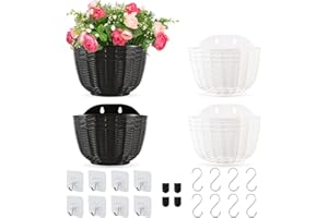 MOAMUN 4 Macetas Colgantes Exterior con Drenaje y 16 Ganchos, Semicírculo Maceteros Exterior Durable para Balcón Valla Jardín Interior Decoración (Blanco Negro)