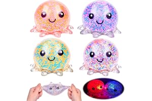 Bläckfisk, självlysande stressbollar, 4-pack, stressavlastande bollar, stressavlastande bollar, för barn, vuxna, ADHD och julfestpåsar, 4 stycken