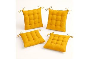 DECO ARTS Déco Arts Coussin de Chaise - Lot de 4 Coussins Carrés avec Attaches pour Chaises Intérieur ou Extérieur - Polyester 65% & Coton 35% - Galette Certifiée Oeko-TEX - 40 x 40 cm, 380 g, Jaune Miel