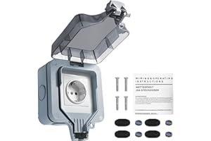 Lunriwis Enchufe exterior, resistente al agua IP66, 1 compartimento para jardín, enchufe exterior resistente al agua, enchufe exterior para ambientes húmedos, jardines, lavandería y exteriores