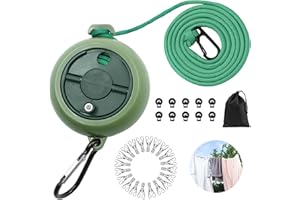 Vlecexs Wäscheleine Ausziehbar, 10m Tragbare Camping Wäscheleine, Outdoor Reise Wäscheschnur Reisewäscheleine mit 10 Festen Schnallen und 20 Klammern für Camping, Badezimmer, Waschküche, Garten, Hotel