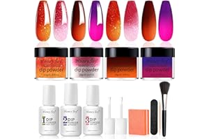 Honey Joy Dip Powder Nail Kit Starter, 4 Farben, Halloween Kürbis Orange Mystic Purple Dipping Powder Liquid Set mit Base Top Coat für Nail Art Maniküre Salon DIY Dip-7pcs-Nr. 14
