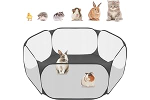 AMAKUNFT Small Animals C&C Cage Tent, Breathable & Transparent Pet Playpen Pop Open Outdoor/Indoor Exercise Fence, Portable Yard Fence for Guinea Pig, Rabbits, Hamster, Chinchillas and Hedgehogs (Black)
