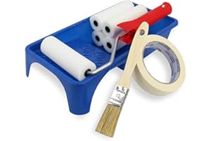 CRINSTON Rullo pittura piccola + 5 ricambi in schiuma da 11 cm + vassoio per vernice + pennello + nastro per carrozzeria.