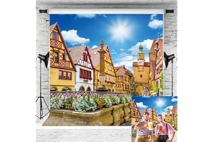 BUTEN Oktoberfest Party Backdrop Cheers Bavarian Street Scenery Backdrop Autumn Holiday Travel Background Oktoberfest Theme Decorations Photo Booth Banner Props (6X6FT(180x180cm))