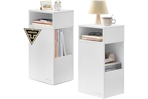 SONGMICS HOME Comodini Sottili, Toolless Montaggio Super Veloce Senza Attrezzi, Set di 2 Tavolini con 2 Scomparti Aperti e 1 Cassetto, per Camera da Letto, 30 x 25 x 59,4 cm, Bianco Neve LET912WE01