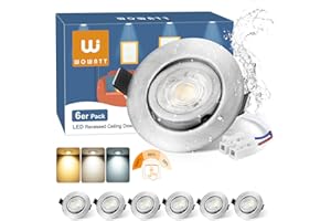 ‎WOWATT wowatt 6er LED Einbaustrahler 3 Stufen Dimmbar, 6W LED Spots 230V Schwenkbar 3000K Warmweiß 4000K Neutralweiß 6000K Kaltweiß, Spots Deckenleuchte 68mm Lochmaß, IP44 Deckenspots Flach für Badezimmer
