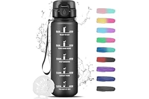 GRSTA Gourde 1l, Gourde Sport, Gourde Anti-Fuite, Bouteille Plastique, Bouteille Motivation avec Slogan de Motivation, Bouteille d'eau, Facile à Nettoyer, Bouteille d'eau pour Running, Extérieur