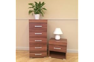 DRP Trading Walnut Effect 2 Piece Bedroom Furniture Set, 1 Drawer Chest, 5 TallBoy Drawers Chest, Ample Storage, Elegant Décor, Ideal for Bedroom Organisation, Quality Bedroom Set