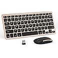Seenda Compact Wireless Keyboard and Mouse Combo, 2.4G Portable Small Cordless Keyboard & Mouse Set UK QWERTY Layout for PC Computer Laptop, Black and Gold