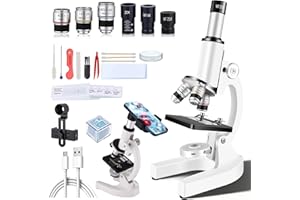 YANER Monokulares Mikroskop, 40- bis 2000-fache Vergrößerung, mit Smartphone-Adapter, inklusive Objektträgern Heimschul-Labor Kindermikroskop-Set für Schüler