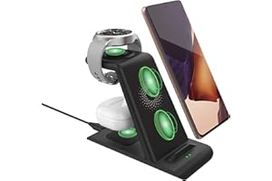 SPGUARD 3 in 1 Ladestation Samsung kompatibel mit Samsung galaxy S24/S24 Plus/ S24 Ultra/S23/S22/Z Flip6/5/4/Z Fold6/5/4,Galaxy Watch 7/6/5,Galaxy Buds 3/2/Pro/Live,Samsung Wireless Charger,Qi Charger