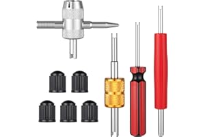 BRUISLARD 9Pcs Valve Core Removal Tool Multi Function Spool Removal and Installation Tool Dual & Single Head Tire Valve Stem Tools 4-Way Valves Stem Wrench Extractor for Car Truck Air Conditioner with Dust Caps