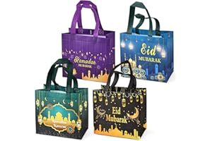 AVISKI 4pcs Eid Mubarak sac cadeau réutilisable, sac de manutention avec poignée, Ramadan Mubarak Party bag, sac cadeau Eid multifonctionnel non tissé, Ramadan Kareem Party Supplies, 23×22×11cm