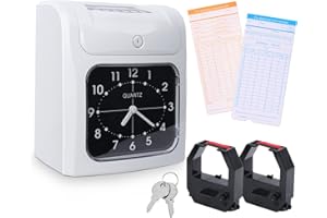 REAQUE Temps de Présence à Horloge Enregistreur de Présence Pointeuse, Pointeuse à Carte de Pointage Enregistreur de Présence avec 50 Fiches Cartonnées, Pointeuse avec Carte De Présence Horloge des Employés