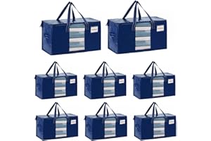 VENO Moving Bags, Pack of 8 Storage Bags with Handles and Zips, Clothes Storage, Moving Boxes, Foldable Storage Boxes, Waterproof Transport Bag (Blue, Pack of 8)