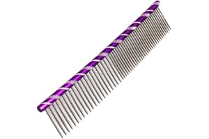 Anigood PET Grooming Comb Metal Double Row Teeth Colourful Handle Brush For Dogs Cats Fur Firm Grip| Professional Deshedding Dematting Pet Supplies (Purple)