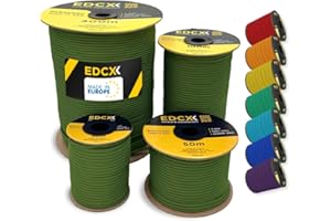 EdcX Paracorde en Nylon 4 mm 550 15 m (50 Pieds) - Type III, Corde 100% Nylon, Corde à 7 brins, Corde en Nylon 4 mm dans des Couleurs Unies (Moss, 15 m)