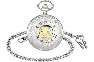 SUPBRO Women's Men's Pocket Watch Analogue Mechanical Chain Watch Pocket Watch with Necklace Pullover Chain Unisex, silver, Classic