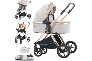 Shineey Pushchair 3-in-1, foldable pram set, travel systems, pram, 3-in-1 pram, complete set, newborn, portable, with height-adjustable frame, aluminium alloy