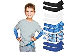 TIVUNORON 5 Pairs Children's Arm Warmers, UV Sun Protection Arm Warmers Kids Sports, Unisex Cooling Arm Cover, Cooling Compression Sleeves for Boys Girls Outdoor Sports Accessories