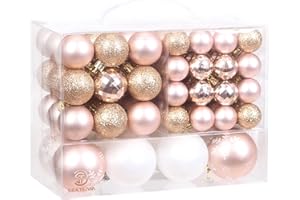 Sea Team Lot de 99 Boules de Noël Assorties incassables saisonnières décoratives à Suspendre avec Emballage Cadeau réutilisable pour décorations de Sapin de Noël, Or Rose