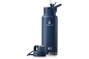 IDEUS Vacuum Insulated Water Bottle, Stainless Steel Double Wall Flask Metal Sports Canteen with Leak-Proof Screw Cap (Navy Blue, 40oz (1140ml))