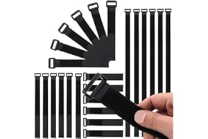 WRIOL Beihuazi® Velcro Cable Ties Cable Velcro Reusable Velcro Cable Ties for Versatile Use in Cable Management 4 Different Sizes (Black)