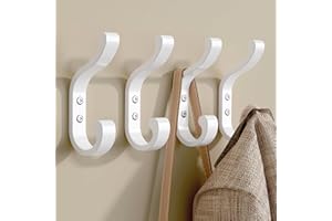 jockcaras White Vintage Style Wall Hooks - Set of 4 Metal Coat Hooks for Screw, Perfect for Wardrobe, Bathroom & Bedroom