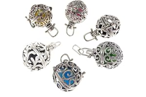 Julie Wang 6 colgantes mezclados de plata envejecida, difusor de jaula, con cuentas de lava para aromaterapia, aceites esenciales, collares, pulseras y joyas