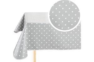 ‎HOME DIRECT Wachstuch Tischdecke Wachstuchtischdecke Abwaschbar Eckig 140 x 200 cm Kleine Tupfen Hellgrau