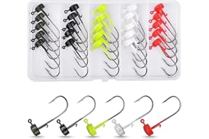 JSHANMEI 25pcs Ned Rig Jig Head Hooks Mushroom Jig Lure Bait Fishing Hooks Fishing Ned Rig Kit for Soft Plastic Lures Bass Freshwater Saltwater