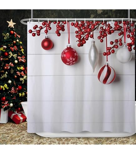 180x180cm Babbo Natale impermeabile decorazione tenda della doccia bagno con 12 ganci su