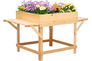 Outsunny Jardinière rectangulaire sur Pieds Potager surrélevé avec tablettes latérales et Film Tissu Non-tissé 130 x 75 x 75 cm Naturel