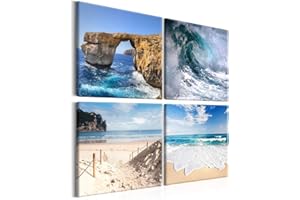 decomonkey Cuadro Lienzo Paisaje Mar Impresión de 4 piezas 20x20 cm Impresión Decoración Cuadro De Pared Material Tejido no Tejido Gráfica Foto Salon Naturaleza Playa Piedra Olas Agua Azul