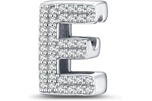 LaMenars A-Z Letter Charms925 Sterling Silver Beads for Pandora Bracelets with 5A Cubic Zirconia, Birthday Jewelry Gifts Women Girls