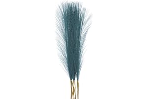 sourcing map 10Pcs Faux Pampas Grass,21"/55cm Fluffy Fake Pampas Grass Decor Tall Artificial Pampas Grass for Living Room Party Wall Vase Wedding Decoration,Green Blue