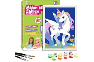 Zimrobin Malen Nach Zahlen für Kinder –13×18cm Malen Nach Zahlen Kinder ab 5 6 7 Jahre Mädchen und Junge，Kreatives Geschenk mit Rahmen 3 Pinsel und Acrylfarben (Niedliches Einhorn)