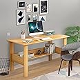 Lukzer Engineered Wood Computer Desk with One Tier Shelves Laptop Study Table for Office Home Workstation Writing Modern Desk (ST-005 / Light Oak / 110 x 55 x 77cm)