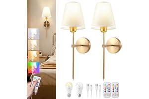 GXPJYCFOB Battery Operated Wall Sconces Set of 2, Rechargeable Wall Lights with 6 Colors RGB Dimmable Detachable LED Bulbs and Remote, Wireless Wall Lamp for Bedroom Living Room Hallway Decor, Not Hardwired