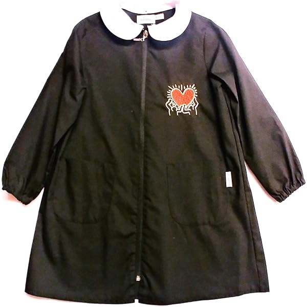 Grembiule Scuola Bambina Nero - Colletto Bianco Staccabile Con Pizzo E Ricamo Cuore - Foto 11