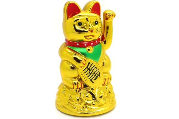 Chat porte-bonheur chinois (Maneki-neko) Starlet24 - Feng Shui, Plastique, or, 11 cm