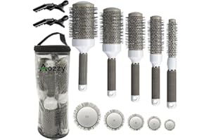 Aozzy Brosse Ronde Brushing Professionnelle, 5 Tailles Cylindre céramique antistatique Brosse à cheveux Pour chauffage uniforme, Cheveux Bouclés, Lissage des Cheveux, Coiffage.