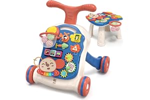 QDRAGON 3 i 1 baby gåstol, blå | Med justerbar hastighet, baby lek promenadhjälpmedel med avtagbar spelbräda, baby walker för barn från 12–36 månader