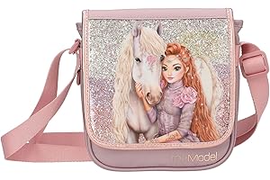 Depesche 13295 TOPModel Viva Violet - Kleine Umhängetasche in Lila, mit Model Motiv, Pferd und Glitzer, Tasche mit verstellbarem Schultergurt