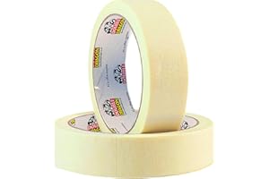 Double Dragon All Purpose Masking Tape, 50m Long, 24mm Wide (2 Rolls) | Beige Decorators Tape for Indoor Painting, DIY, Crafts & Home Projects | Easy-Tear Paper Tape for Walls, Art, School, Office Use
