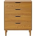 Panana Chest of Drawers, Wood 4 Drawers Cabinet Storage Organiser Unit with Wooden Legs for Living Room Bedroom Hallway (Oak)