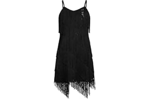 EFOGEP Kids Girls Latin Tassel Sparkly Dress Sequins Sleeveless Vintage Layered Fringe Dresses Ballroom Party Cha Cha Jazz Tangos Ballet Dance 1920s Performance Dress