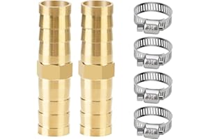 nutmanel Connettore del Tubo in Ottone da 10mm 2 Pezzi con 4 Clip per Tubi in Acciaio Inossidabile per Acqua/Carburante/Aria